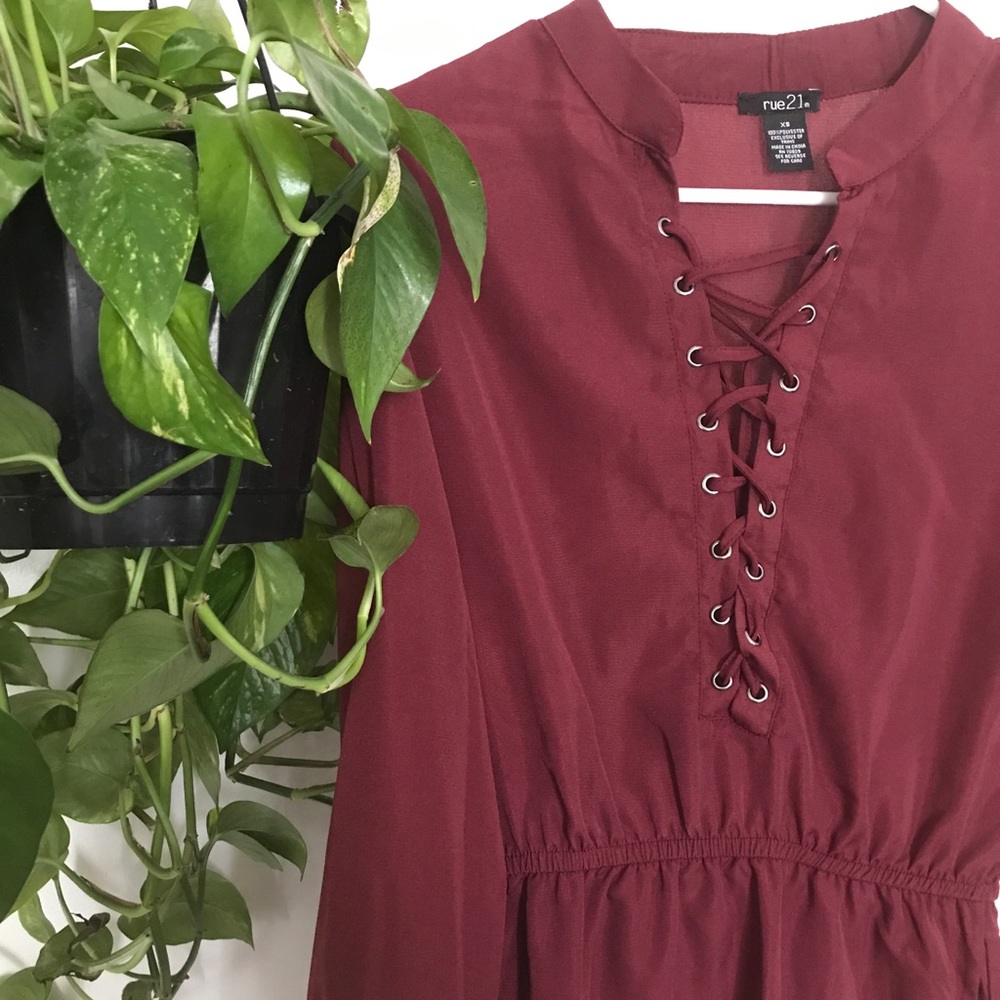 Wine colored lace neck dress
